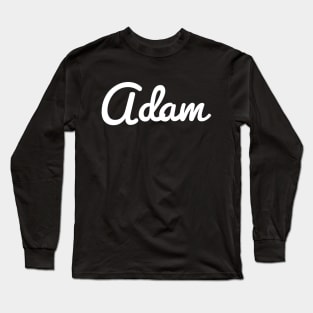 Adam White Cursive Script Typography Long Sleeve T-Shirt